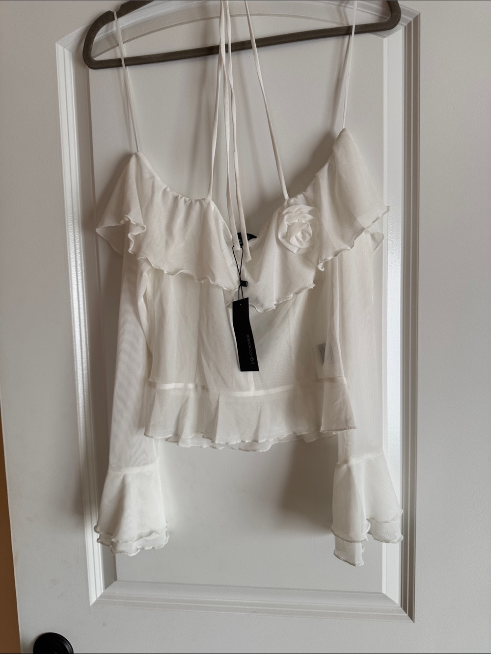 19 Cooper Ivory Ruffle Off-Shoulder Chiffon Blouse